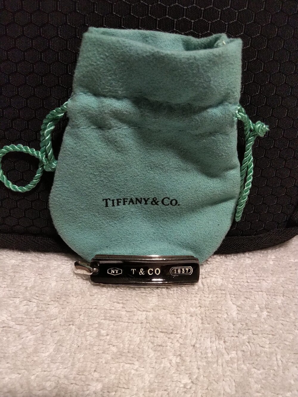 Vintage Unisex Tiffany & Co. 1837 Heritage Bar Sterling Silver Pendant W/ Pouch